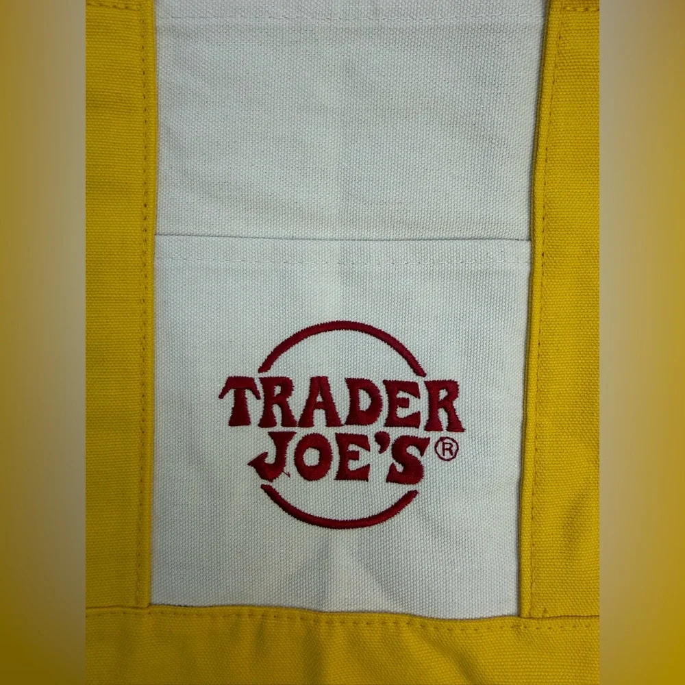 Trader Joe's Canvas Set Large Tote Green & Mini Tote Yellow NWT - Picture 10 of 15